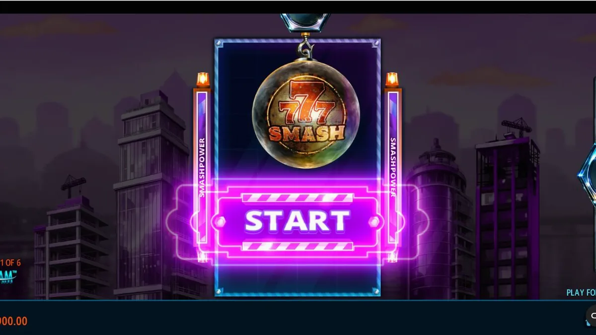 Tampilan antarmuka seluler slot 777 Smash dengan tema konstruksi industrial